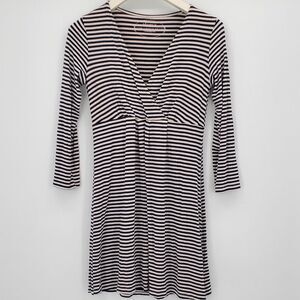 Soma Surplice Navy and White Cropped Sleeve Stripe V-Neck Tunic Mini Dress 0-2